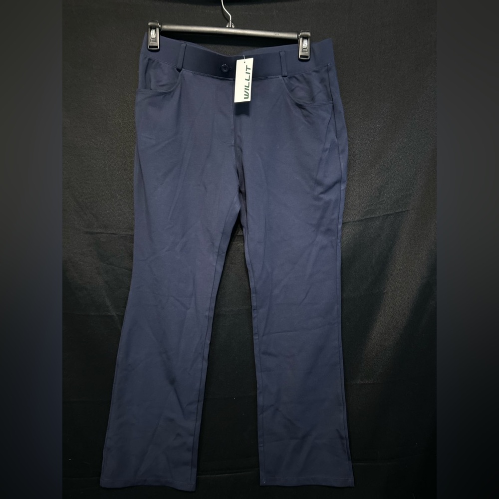 Willit 29" Women Dress Yoga Work Slacks Straight Leg Stretchy Pants Navy Blue XL